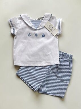 PETIT CONFECTION NWT Embroidered Nautical Sailor Style Special Occassion Set
